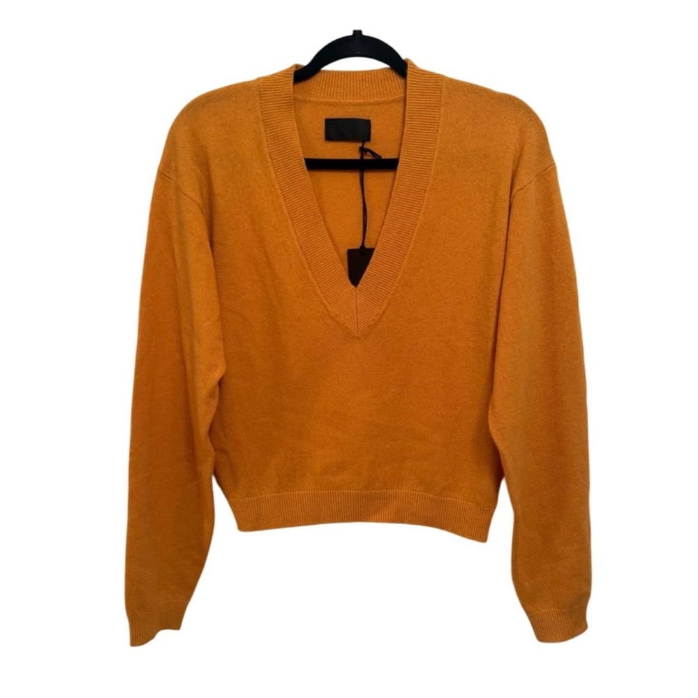 NEW RTA Alba 100% Cashmere V-Neck Sweater Honey Mustard XS